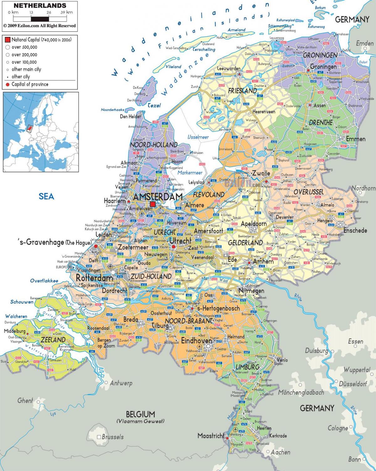Holanda Herbehereak mapa